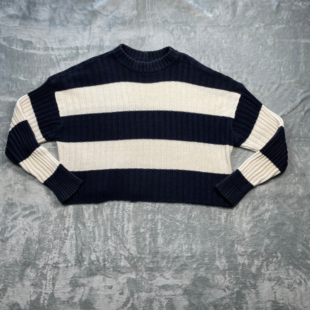 American‎ Eagle Outfitters Striped Knit Sweater Womens Navy Cream Cropped M